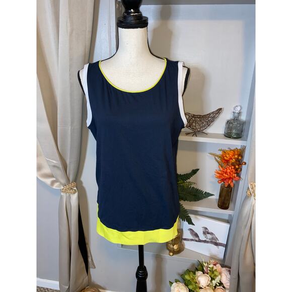 NWT $38 Ann Taylor size Large Blue White Yellow Sleeveless Top - Picture 2 of 10